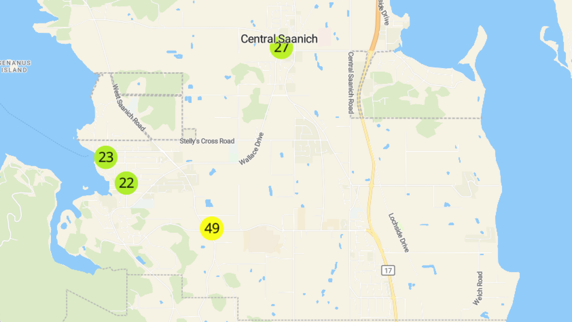 Peninsula map on PurpleAir platform