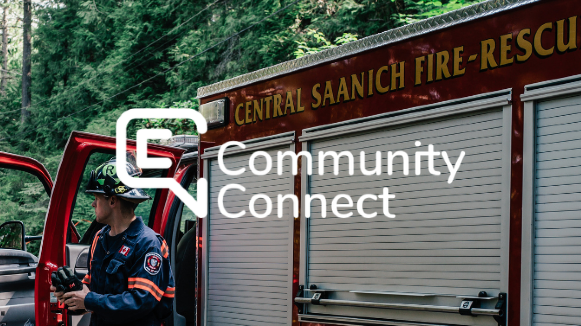 Two firefighters responding to a call from a Central Saanich Fire Rescue truck