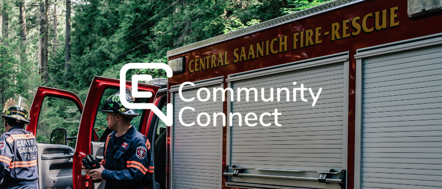 Two firefighters responding to a call from a Central Saanich Fire Rescue truck